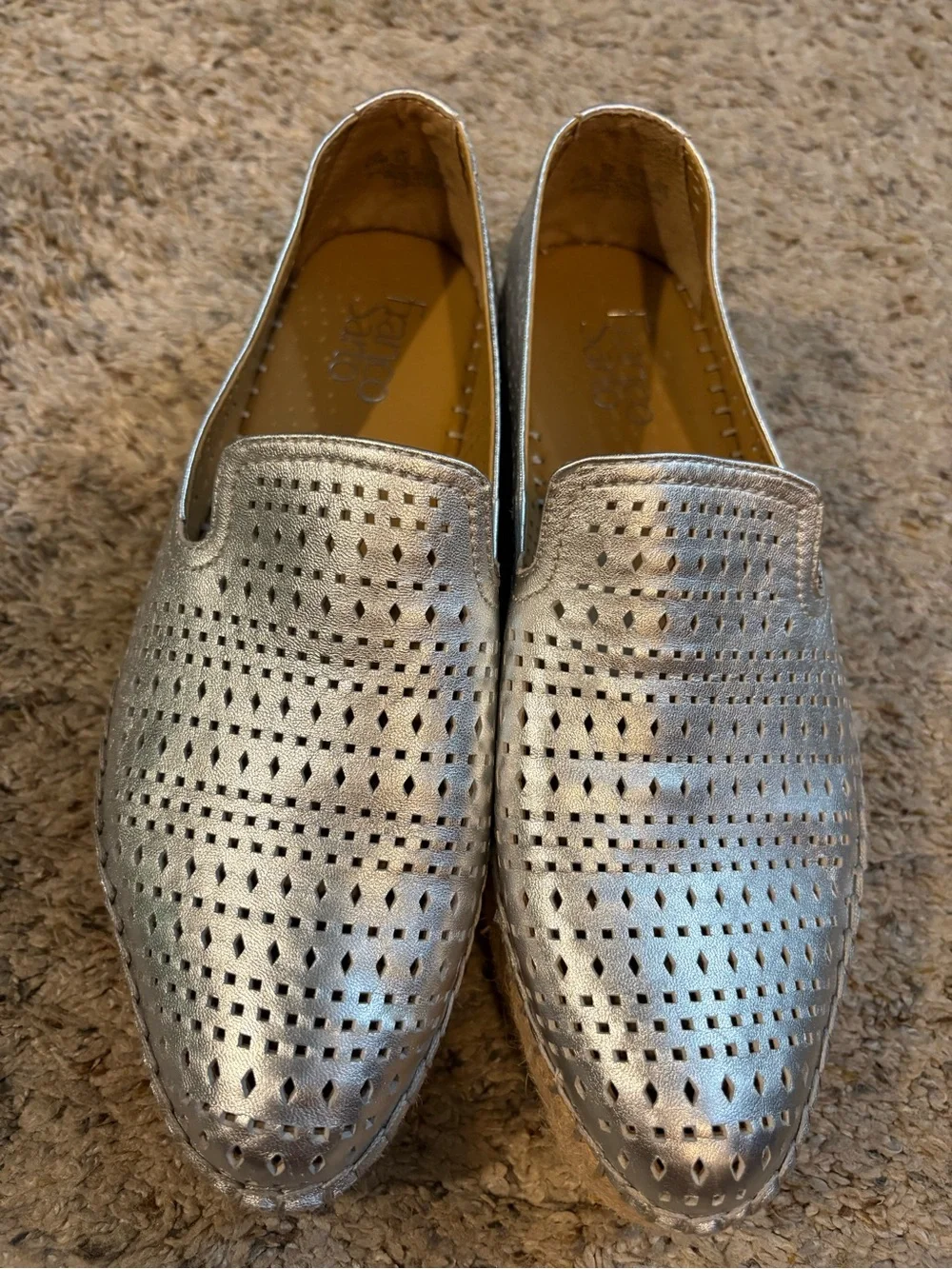 Franco Sarto Silver Perforated Slip-On Espadrilles Size 8.5 EUC